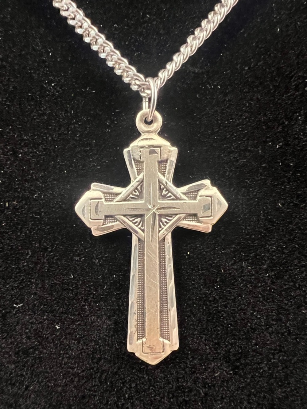 Sterling Silver Cross Pendant With 24” Rhodium Plated Chain